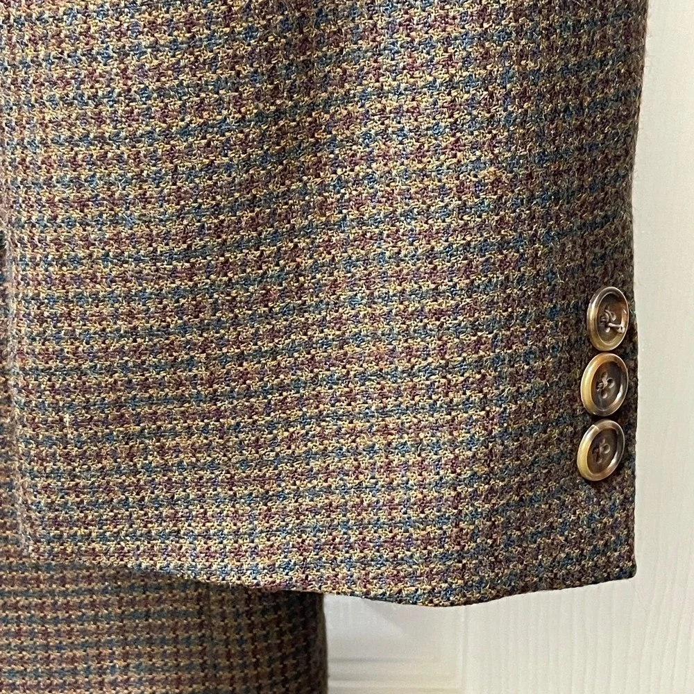 VTG Oscar‎ de la Renta Men's 42L Houndstooth Blazer 100% Wool Brown, Tan, Blue